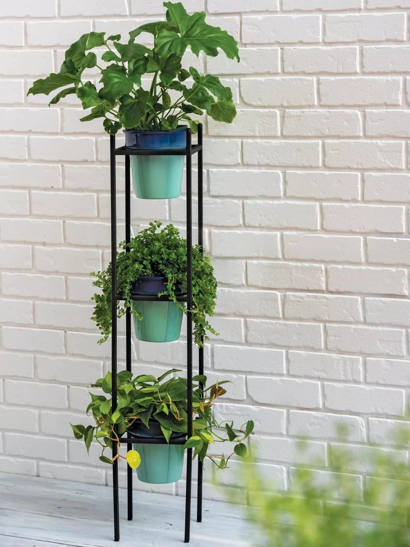 Steel Vertical Plant Stand With Metal Pots 3 Steel Vertical Plant Stand With Metal Pots