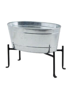Achla Designs Mini Oval Galvanized Tub With Folding Stand -Garden Care Shop 8612906 03v